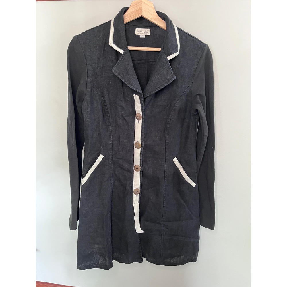 Neeoh by DAR Black Linen Blend Longline Jacket Tunic Dress Small Anthropologie